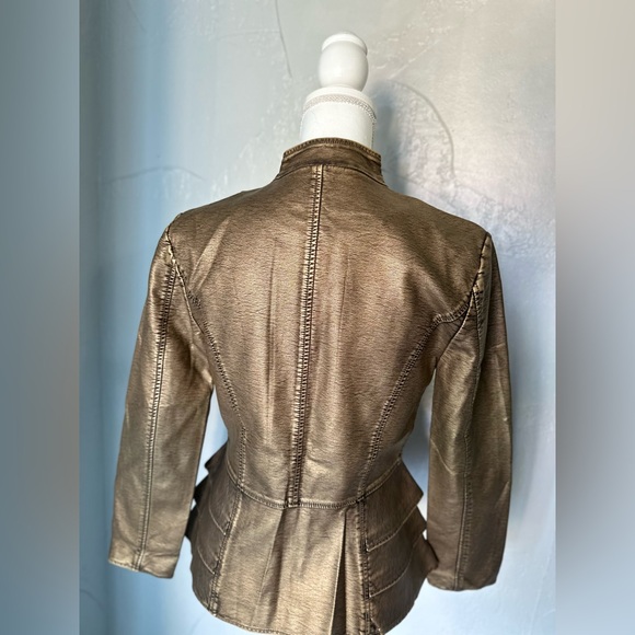 V Cristina Gold Leather Jacket with Peplum Detail - Picture 2 of 7